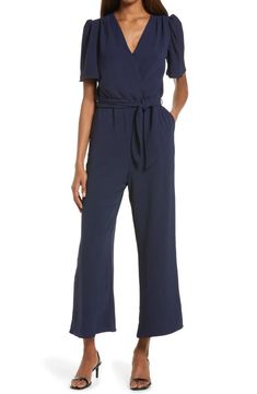 Fraiche by J Tie Front Wide Leg Jumpsuit | Nordstrom Heels Orange, Classic Kibbe, Sleek Jumpsuit, Jumpsuit Style, Coverall Jumpsuit, Waist Sash, Wool Pencil Skirt, Elegance Style, Silk Camisole