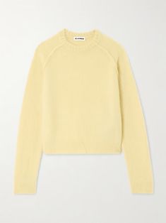 JIL SANDER Brushed wool, mohair and silk-blend sweater | NET-A-PORTER Yellow Cashmere Sweater, Butter Yellow Sweater, Jean Trench Coat, Jil Sanders, Summer Style Guide, Flat Dress Shoes, Butter Yellow, Exclusive Dress, Wool Turtleneck