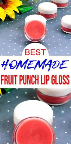 DIY Fruit Punch Lip Gloss - make your own fruit punch lip gloss. So much fun to make & great homemade moisturizing lip balm - no harsh chemicals. Make this super easy DIY lip gloss for kids or adults. Mix up in 5 minutes for the best lip balm. DIY beauty products kids & adults love. Colorful pigmented simple ingredient lip gloss. Great kids activity for all ages. How to make lip gloss - check out this tutorial for simple, quick & easy lip balm. #lipgloss #beauty #diy Handmade Lip Gloss, Homemade Fruit Punch, Easy Lip Balm, Homemade Lip Balm Recipe, Lip Balm Recipe