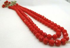 Vintage Kramer Necklace Rare Red Faceted Multi Strand Beautiful Necklace B34-13 | eBay Red Long Necklace For Formal Occasions, Red Round Beads Necklace For Formal Occasions, Formal Red Beaded Necklace, Formal Red Beaded Round Necklaces, Formal Red Faceted Beaded Necklaces, Kramer Vintage Jewelry, Red Vintage 8mm Bead Necklaces, Vintage Red Coral Single Strand Jewelry, Red Multi-strand Hand-strung Necklace