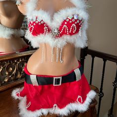 Bra Size 34b, Skirt Is One Size Fits Most. Comes With Cute Matching Santa Hat! White And Red Hair Color, Fitted Holiday Skirt, Fitted Red Skirt For Holiday, Festive Red Fitted Skirt, Red Christmas Party Skirt, Red Festive Holiday Skirt, Red Holiday Festive Skirt, Festive Red Holiday Skirt, Red Skirt For Christmas Holiday