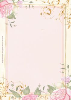 a pink and gold frame with roses on it