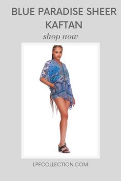 Looking for a glamorous addition to your wardrobe? Look no further than the Blue Paradise Sheer Kaftan! This must-have piece is the perfect combination of luxury and style. Crafted with silky poly georgette, it feels as luxurious as it looks. The Blue Fantasy mix media print is a stunning combination of paisleys and flowers that will turn heads wherever you go Sheer Kaftan, Mix Media, Must Haves, Paradise, Paisley, Shop Now, Media, Wardrobe, Feelings