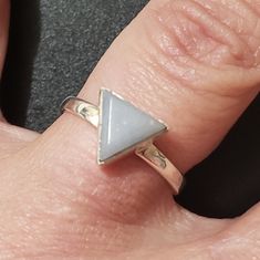 Genuine Angelite Triangle Pyramid Ring. Solid 925 Silver. Size 7.75 Tag Crystal Natural Stone Blue Silver Everyday Rings With Gemstone, Everyday Silver Gemstone Rings, Everyday Silver Rings With Gemstone, Adjustable Gray Sterling Silver Jewelry, Minimalist Gray Sterling Silver Jewelry, Silver Triangle Rings For Gifts, Sterling Silver Triangle Rings As Gift, Triangle Gemstone Ring, Elegant Pyramid-shaped Gift Ring