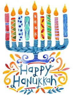 a hanukkah menorah with candles and the words happy hanukkah