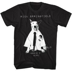 a black t - shirt with a white dog wearing a tie and the words, rick springfield