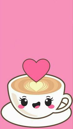 a cute cup of coffee with a heart on it's top and eyes drawn in the shape of a face