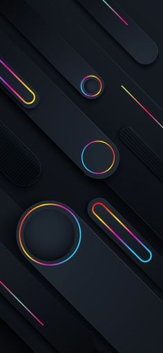 an abstract dark background with neon lines and circles on it, including the top half of the