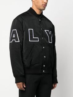 1017 ALYX 9SM logo-patch Bomber Jacket - Farfetch Off White Belt, Off-white Logo, 1017 Alyx 9sm, Slim Fit Trousers, Band Collar, Black Logo, Gray Jacket, Quality Clothing, Snap Closure