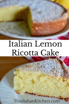 two plates with slices of italian lemon ricotta cake