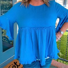 Cute Shirt Light Blue Flowy Casual Tops, Blue Crew Neck Blouse For Beach, Blue Tops For Fall Day Out, Blue Flowy Casual Top, Blue Fall Tops For Day Out, Casual Blue Flowy Top, Casual Flowy Blue Tops, Blue Flowy Cotton Top, Flowy Blue Cotton Tops