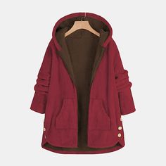 Womens Coat Solid Color Hoodie Thick Fleece Jacket Coat Outerwear Plus Size Winter Jackets, Vintage Style Jacket, Mode Mantel, Patchwork Coat, Casual Outwear, Plus Size Winter, Outwear Coat, Spring Outfits Women, Womens Fleece