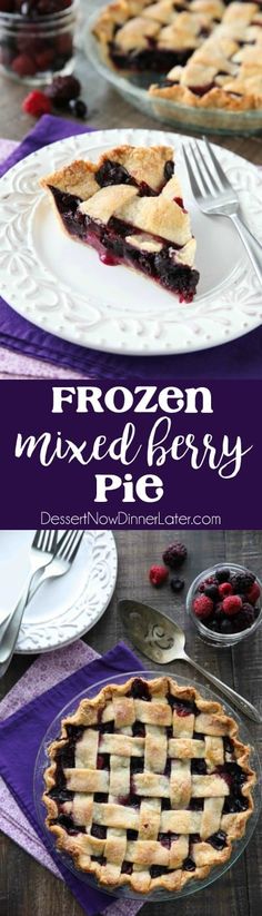 frozen mixed berry pie on a white plate