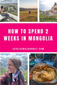 Pinterest pin that reads how to spend two weeks in mongolia and shows five photos of sights, mountains and food in mongolia. Nomadic Culture, Altai Mountains, Imperial Hotel, Itinerary Planning, Travel Inspiration Destinations