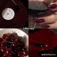 two pictures, one with cherries and the other with wine