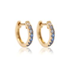 Blue Sapphire Earrings, 14K Gold Huggies, September Birthstone Birthday Gift – AMYO Jewelry Gold Small Hoop Earrings, Gold Huggies, Gold Ombre, Small Hoop Earrings, Great Birthday Gifts, September Birthstone, Sapphire Earrings, Blue Zircon, Fine Jewelry Collection