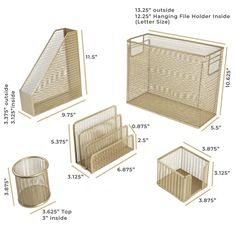 three baskets and one basket are shown with measurements for each item in the diagram below