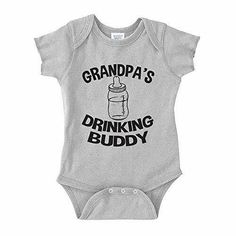 "Grandpa's Drinking Buddy" Baby One Piece or Toddler t-shirt is perfect for any grandpa and baby drinking duo! This one piece makes a great gift for a new baby, baby shower, birthday, or just because any one who sees it will surely get a smile from it. Spread a little happiness with this cute infant one piece. Grandpa's Drinking Buddy Baby One Piece or Toddler T-Shirt "Grandpa's Drinking Buddy" Baby One Piece or Toddler t-shirt is perfect for any grandpa and baby drinking duo! This one piece mak Casual Short Sleeve Onesie With Graphic Print, Funny Short Sleeve Onesie With Letter Print, Casual Cotton Onesie With Letter Print, Soft-washed Crew Neck T-shirt For Playtime, Casual Tops With Custom Print For Playtime, Funny Short Sleeve Onesie With Name Print, Cotton Onesie With Graphic Print For Playtime, Cotton Graphic Print Onesie For Playtime, Gray Cotton Family Matching T-shirt