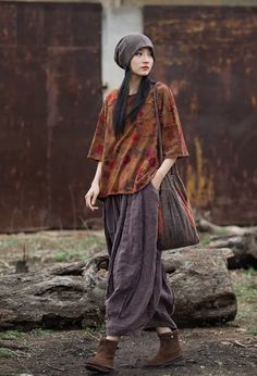 Linen Harem Pants, Purple Linen, Summer Retro, 60 Degrees, Stylish Pants, Weather Wear, Floral Sleeve, Tapered Pants, 가을 패션