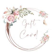 a floral wreath with the words gift card written in pink and white flowers on it