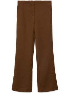 camel brown wool twill weave concealed front button, hook and zip fastening two diagonal pockets to the sides rear welt pocket bootcut Twill Trousers, Yoko London, Twill Weave, Wool Trousers, Bell Bottom Pants, Exclusive Fashion, Lady Dior, Bell Bottoms, Welt Pocket