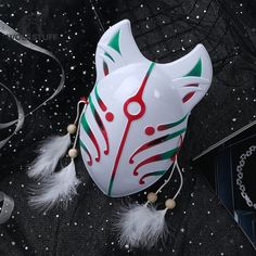 Anime Wolf Mask White Masks For Cosplay Events, White Cosplay Costume Mask, White Mask For Cosplay, White Cat Ears Costume Accessories For Cosplay, White Cat Ears For Cosplay, Red Themed Cosplay Masks, White Mask Costume Accessories For Cosplay, Red Masks And Prosthetics For Cosplay Events, Red Themed Masks For Cosplay