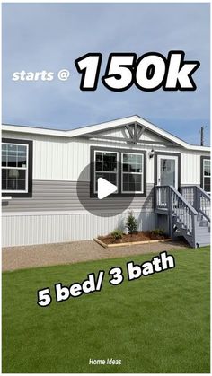 a mobile home with the words 5 bed / 3 bath below it