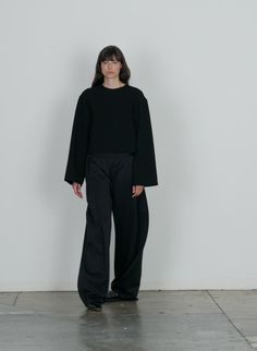 Active Knit Winslow Pant - Petite – Tibi Official Fall Wide Leg Boxy Fit Pants, Modern Wide Leg Pants With Straight Hem For Fall, Oversized Full Length Wide Leg Pants For Fall, Chic Oversized Wide Leg Pants For Fall, Minimal Stretch Wide Leg Pants For Fall, Modern Relaxed Fit Fall Pants, Modern Wide Leg Pants For Fall, Diy Crop Top, Long Sleeve Cropped Top