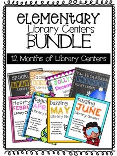 the elementary library center bundle includes 12 months of library centers, including books and activities