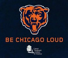 the chicago bears logo is shown on a dark blue background with an orange bear's head