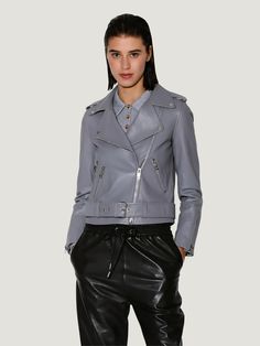 Walter-Baker-Allison-Leather-Jacket-Queen-Anna-House-of-Fashion Biker Chic, Amethyst Color, Exposed Zipper, Classic Silhouette, Biker Jacket, Front Zipper, Timeless Elegance, Zip Pockets, Essence