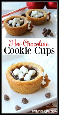 hot chocolate cookie cups with marshmallows on top