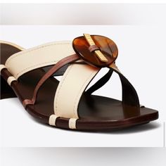 Tory Burch Knotted Mule Leather Sandals. Size 8. New. Cream & Brown Leather. Heel Is 1.75”. No Box. Will Be Shipped In Dust Bag. Mule Sandals, Leather Mules, Tory Burch Shoes, Mule Clogs, Mules Shoes, Mule, Criss Cross, Leather Sandals, Neiman Marcus