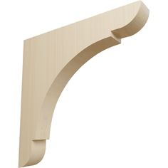 an unfinished wooden shelf bracket on a white background