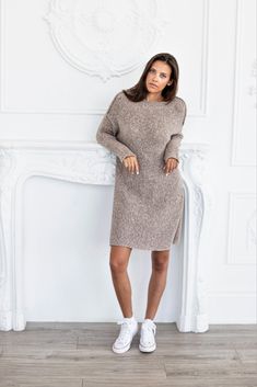 Oversized sweater dress. Oversized Sweater Dress, Oversized Knit Sweater, Sweater Dress Oversized, Sweater Dress Outfit, Handmade Sweater, Trip Outfits, Dress Knit, Alpaca Sweater, Dress For Woman