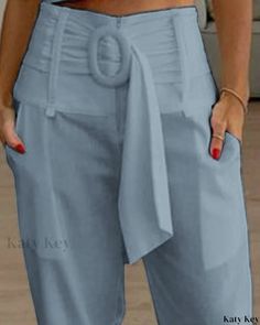 KatyKey - Professional High-Waisted Pants with Belt and Pocket Design Casual Non-stretch Pants With Belt Loops, Casual Solid Pants With Belt Loops, Design Pants, Pants With Belt, Very Short Hair, Belted Pants, Bottom Clothes, High Waisted Trousers, Pants Outfit