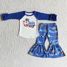 Fabric: Cotton & Spandex Delivery Time:7-10 days Feather:Eco-friendly,Anti-pilling,other Bell Bottom Pants Outfit, Xmas Outfit, Winter Outfits For Girls, Girls Christmas Outfits, Frosty The Snowman, Long Sleeve Outfits, Frosty The Snowmen, Toddler Christmas, The Snowman