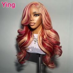 Ying Highlight Red Colored Brazilian Remy Body Wave 13x6 Transparent Lace Front Wig PrePlucked 13x4 Blonde And Red Hair Black Women, Blonde And Red Hair, Red And Blonde Highlights, Dye Hairstyles, Red And Blonde Hair, Cosmetology Ideas, Red And Blonde, Baddie Hair, Lace Wigs Styles