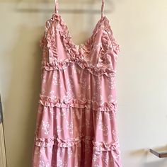 Super Lightweight, Adjustable Spaghetti Straps, Never Worn But No Tags Bohemian Pink Spaghetti Strap Mini Dress, Pink V-neck Boho Sundress, Urban Outfitters Pink Sleeveless Mini Dress, Casual Pink V-neck Nightgown, Pink Floral Print V-neck Mini Dress, Pink Ladies, Spaghetti Strap, Baby Dolls, Boutique