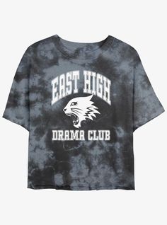 a black tie dye shirt with the words east high drama club on it