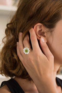 White Green Dahlia Ring Green Pink Flower Ring Chrysanthemum - Etsy Sterling Silver Daisy Jewelry, Handmade Flower-shaped Ring, Dainty White Flower Ring, White Jewelry With Birth Flower For Her, White Birth Flower Jewelry For Her, Delicate White Flower Shaped Ring, Delicate White Flower Ring, Delicate White Flower-shaped Ring, White Flower Jewelry With Birth Flower Detail