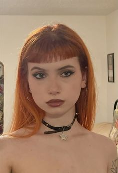 orange hair baby bangs mirror selfie Microbangs Short Hair Round Face, Micro Bangs Straight Hair, Bangs Ombre Hair, Fang Bangs Haircut, Heart Bangs Hair, Half Ginger Half Black Hair, Micro Bangs Square Face, Bang Styles For Round Faces