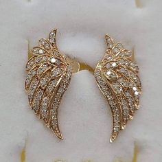 14kt Angel Wings Earrings In Rose Gold 2.5grams 0.25ct G-Si1 Diamonds Yellow Gold Wing-shaped Jewelry, Elegant Gold Wing-shaped Jewelry, Elegant Wing-shaped Gold Jewelry, Elegant Wing-shaped Cubic Zirconia Jewelry, Elegant 14k Gold Wing-shaped Jewelry, Angel Wings Earrings, Wings Earrings, Angel Wing Earrings, Wing Earrings