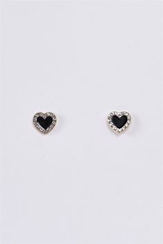 🖤 Gold base, black faux gem stone, incrusted with faux diamonds 🖤 Heart shaped 🖤 Small stud earrings 🖤 Elegant, trendy, fashionable Black Jewelry For Valentine's Day Party, Gift Black Earrings With Rhinestones, Black Earrings With Rhinestones For Gift, Black Metal Heart Earrings For Party, Trendy Black Metal Heart Earrings, Black Heart Earrings For Parties, Black Metal Earrings For Valentine's Day, Black Heart-shaped Everyday Jewelry, Black Earrings For Valentine's Day