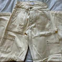 Garage Beige W/ Brown Stitching High-Rise, Straight Leg Cargo Pants. Never Worn Garage Jeans, Straight Leg Cargo Pants, Cargo Pants Color, Pants Color, High Jeans, Bottoms Pants, Cargo Pants, Womens Bottoms, Straight Leg