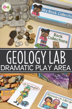 a rock collection with rocks, rocks and other items for the geolocy lab dramatic play area