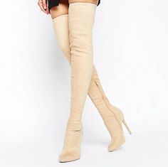 Asos Brand Nude Over The Knee Boots Size 7us Women Stretchy Band Brand New Cream Fitted Heels For Fall, Fitted Beige Boots For Fall, Beige Fitted Knee-high Heels, Fitted Beige Knee-high Heels, Fitted Beige Boots With Pointed Toe, Beige Knee-high Heels For Fall, Fitted Beige Suede Boots, Beige Casual Fitted Boots, Fitted Beige Casual Boots