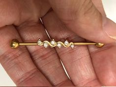 Gold Industrial Jewelry, Cute Industrial Piercing Jewelry, Gold Industrial Piercing, Ear Piercing Bar, Cute Industrial Piercing, Harley Wedding