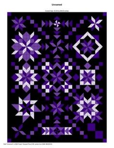 an image of a purple and black quilt with white stars on the top, in squares