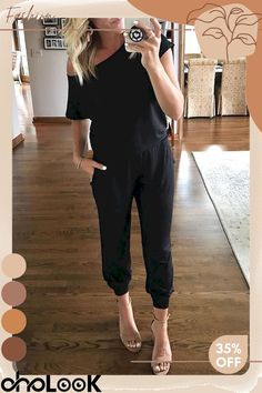 One Shoulder Short Sleeve Jumpsuit Short Sleeve Jumpsuit, Short Sleeve Jumpsuits, Jumpsuit With Sleeves, Batwing Sleeve, One Shoulder, The One, Wide Leg, Jumpsuit